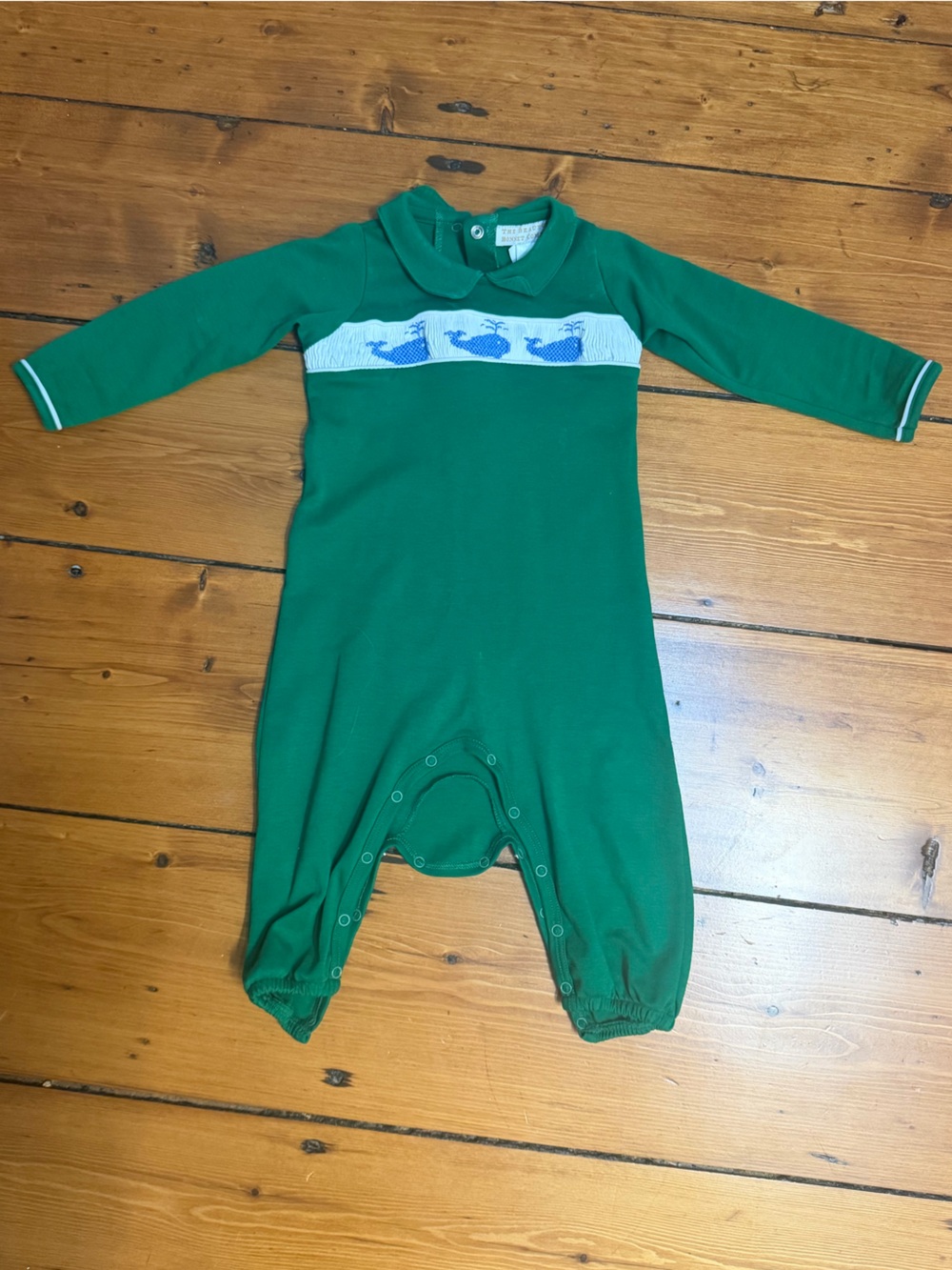 The Beaufort Bonnet Company Green One-Piece Footie with Whale Trim